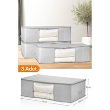 Serstil 3 Adet - Pencereli Mega Boy Baza Altı Gri Benekli Hurç 74 X 46 X 22 Cm Beyaz