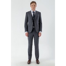 Morven Erkek Lacivert Poliviskon Trend Yelekli Ekoseli Slim Fit Sivri Yaka Takım Elbise 24mc001021200 Lacivert