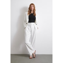 Never More Bel Detaylı Wide Leg Pantolon Ekru Ekru