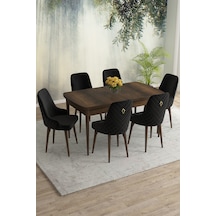 Eylül Barok Desen 80x132 Mdf Açılabilir Mutfak Masası Takımı 6 Adet Sandalye Siyah