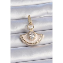 Pirinç Gold Renk Zirkon Taş Detaylı Beyaz Mineli Ajda Charm Çok Renkli