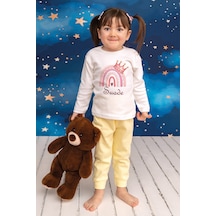 Pia Baby İsme Özel Kız Çocuk Pijama Takımı %100 Pamuk Penye İsim Baskılı Kişiye Özel Çocuk Pijaması 11041s14pi Krem