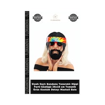 Floranova Siyah Saçlı Bandana Tasarımlı Hippi Parti Gözlüğü 26x18 Cm Tematik Ürün Kostüm Detayı Maskeli Balo