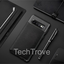 Samsung Uyumlu Galaxy S10 Kılıf Kamera Korumalı Darbe Emici Karbon Fiber Desenli Renk Atmaz Silikon Kapak