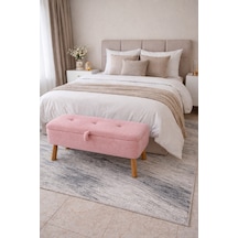 Yatak Önü Sandıklı Puf,ve Giyinme Odası,puf Bench, Pembe Peluş Kumaş Patlıcan Ayak Sandıklı Pembe