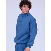 Kadın Erkek Boğazlı Lacivert Rengi Oversize Sweatshirt