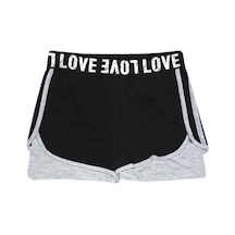 Lovetti Siyah-Gri Kız Çocuk Love Yazılı Lastikli Ikili Şort 7833W081 Siyah - Gri