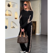 Supplierby Kadın Kapüşonlu Leopar Detay Sweat Ve Yüksek Bel Yanları Leopar Şeritli Bol Paça Pantolon Ikili Takım Siyah Supplierby Kadın Kapüşonlu Leopar Detay Sweat Ve Yüksek Bel Yanları Leopar Şeritli Bol Paça Pantolon Ikili Takım Siyah