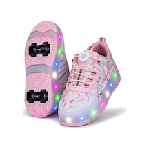 Elit Eyl034 Kız Çocuk Rgb Led Işıklı Çıkarılabilir Tekerlekli Paten Ayakkabı Pudra