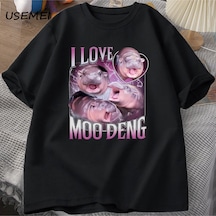 Flood Of Style Ben Aşk Moo Deng T Shirt Kadın Erkek Komik Moo Deng Fan Kulübü Hippo Sevgilisi T-shirt Pamuk Siyah