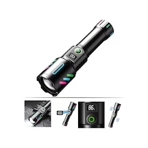 WS-9944 Uzun Menzilli Şarjlı Metal El Feneri, Dijital Şarj Göstergeli Profesyonel El Feneri 4800 mAh Pil 2000 Lümen Siyah