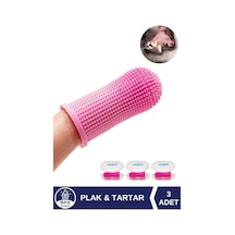 Köpek Diş Fırçası, Parmak Silikon, Ağız Kokusu Plak Tartar, 3'lü Set, Pembe