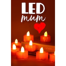 8 Adet Kalp Kırmızı Mini Led Mum Seti Pilli Dumansız Alevli Ledli Dekoratif Yapay Mum Dekor Işığı