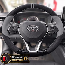 Toyota Camry Xv70 Dikme Direksiyon Kılıfı Delikli Deri Parlak Siyah Gri Detay Çift Yüzük Ve Dikiş 2021-2024