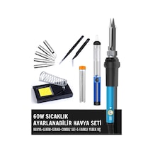 ST-60 Profesyonel 60W Isı Ayarlı Kalem Havya + Stand + Lehim Pompası + Lehim + Cımbız + 5 Kaliteli Uç