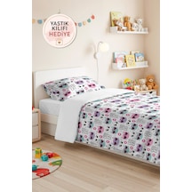Evimde Bambaşka Pembe Cool Kedi Desenli Kız Çocuk Pike Takımı-kalp Figürlü Mint Bebek Odası Yatak Örtüsü-160x220  CM