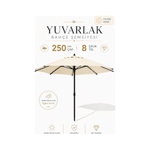 Alubrella Fildişi Renk Yuvarlak 250 Cm Çap/8 Çelik Tel Bahçe,güneş Şemsiyesi Bidonsuz Antrasit