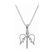 Kalp Detaylı Melek Model Zirkon Taşlı 925 Ayar Gümüş Kadın Kolye