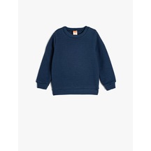 Koton Bisiklet Yaka Sweatshirt Dokulu Pamuk Karışımlı Mavi 5wmb10054tk Mavi