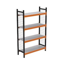 4 Katlı Dekoratif Midi Rack - Ekonomik Depo,arşiv, Kiler Rafı Siyah-turuncu-35x90 Cm-100 Cm Çok Renkli