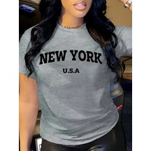 Snapbuy Kadın Mektup Baskılı Bisiklet Yaka Tişört - Yazlık Rahat Günlük Giyim Bej Ldistribütör Garantili