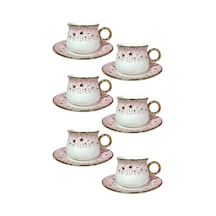 6 Kişilik Bahar Esintisi Pembe Puantiyeli Gold Yaldızlı Kahve Fincan Seti - 90 Ml Diğer