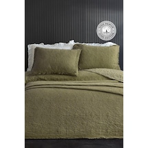 Evlen Home %100 Pamuk Çift Kişilik Özel Taş Yıkama Yatak Örtüsü Lüks Yumuşak Dayanıklı Modern Rabio Yeşil