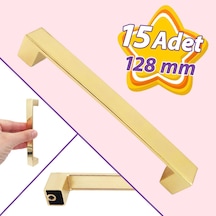 15 Adet Bihter Düz Kulp 128 Mm Altın Mutfak Kulpu Çekmece Dolap Kapak Kulbu Metal Mobilya Dolabı Kulpları