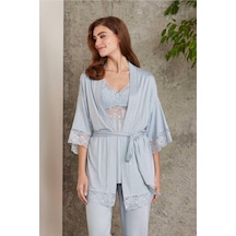 Pierre Cardin Dantelli Sabahlıklı Penye Pijama Takımı Mist 001