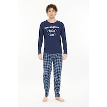 Tampap 1153 Uzun Kollu Baskılı Erkek Pijama Takımı Açık Mavi