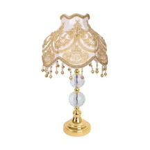 Ekru Kadife Fransız Dantel Kaplama Gold Kristal Ayak Klasik Abaju Diğer