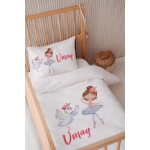 %100 Pamuk Saten Isme Özel Isimli 100x150 Bebek Yatak Nevresim Seti Dans Eden Balerin Ve Kuğu