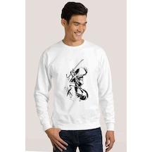 Samurai Jack Baskılı Beyaz Erkek Örme Sweatshirt (534643054)