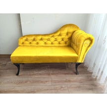 Ters Kol Dekoratif Bihter Koltuk Josefin Puf 110 Cm Siyah Ayak Sarı