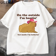 Dışarıda Ben Hootin Capybara Tişörtleri Adam Batı T-shirt Kovboy Cowgirl Komik Me 3074 Beyaz