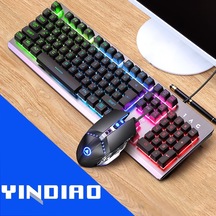Yındıao K002 Usb Kablolu Mekanik Hissediyorum Rgb Arkadan Aydınlatmalı Klavye + Optik Sessiz Fare Seti Siyah