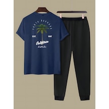 Uyguntarz Unisex 2'li California Baskılı Eşofman Takımı Lacivert