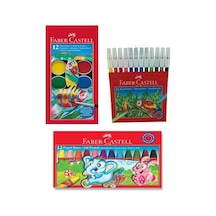 Faber Castell Pastel Boya 12 Li - Keçeli Boya Kalemi 12 Li - Sulu Boya 12 Li - 3 Lü Set 12renk