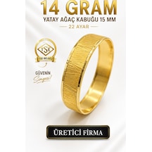 22 Ayar Tse Belgeli 14 Gram Yatay Ağaç Kabuğu 15 Mm Ajda Altın Bilezik İşçiliksiz Yatırımlık