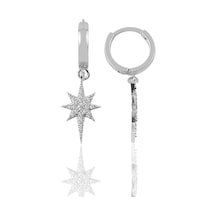 Gümüş Rodyumlu Zirkon Taşlı Kutup Yıldızı Halka Küpe