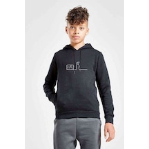 Tshirthane Meraklı Pen Home Baskılı Unisex Çocuk Kapüşonlu Siyah Sweatshirt Siyah