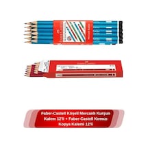 Faber Castell Köşeli Mercanlı Kurşun Kalem 12'li + Faber-castell Kırmızı Kopya Kalemi 12'li 124-Pembe