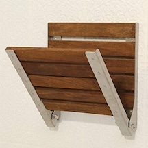 Duvara Monte Katlanır Ahşap Duş Oturağı 38x38 Krom Açık Ceviz