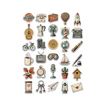 30 Adet Vintage Nostaljik Seyahat Sticker Seti - Laptop Defter Valiz İçin Çıkartma Çok Renkli