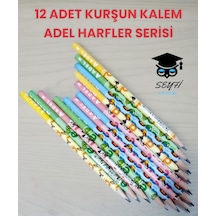 12 Adet Kurşun Kalem Adel Harfler Serisi Çok Renkli