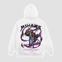 Unisex Beyaz Mihawk Baskılı Hoodie Oversize Kapşonlu Sweatshirt Beyaz