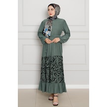 Eteği Desenli Karin Elbise-zümrüt Yeşili-4272-zümrüt Yeşili Zümrüt Yeşili