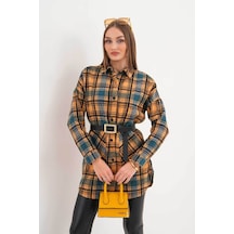 Polologin Butik Kadın Hardal Sarısı Kanguru Cepli Spor Kesim Gömlek Sarı