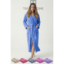 %100 Pamuklu Unisex Bornoz Şalyaka Cepli Büyük Beden 3xl 4xl Erkek Kadın Bornoz Mavi
