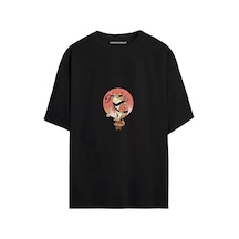 Shinobi Ninja Kedi Baskılı Unisex Siyah Oversize T-shirt SIYAH